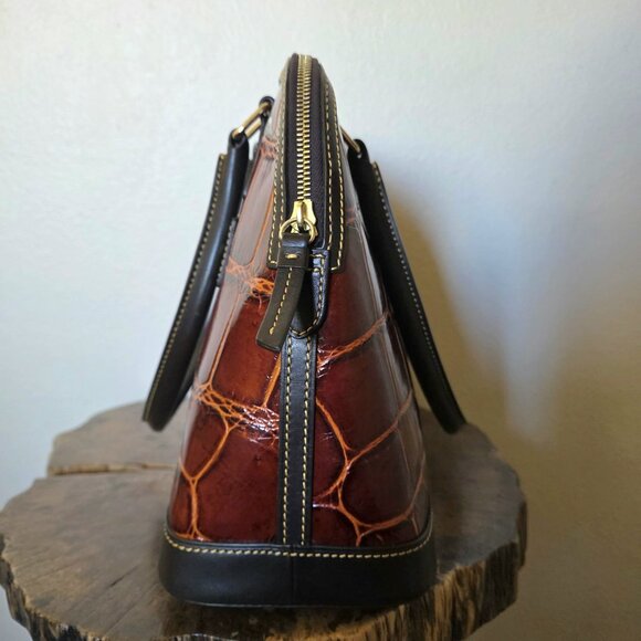 Dooney & Bourke Croco Embossed Leather Domed Satchel Bag Cognac Brown Tmoro VTG - Picture 10 of 16